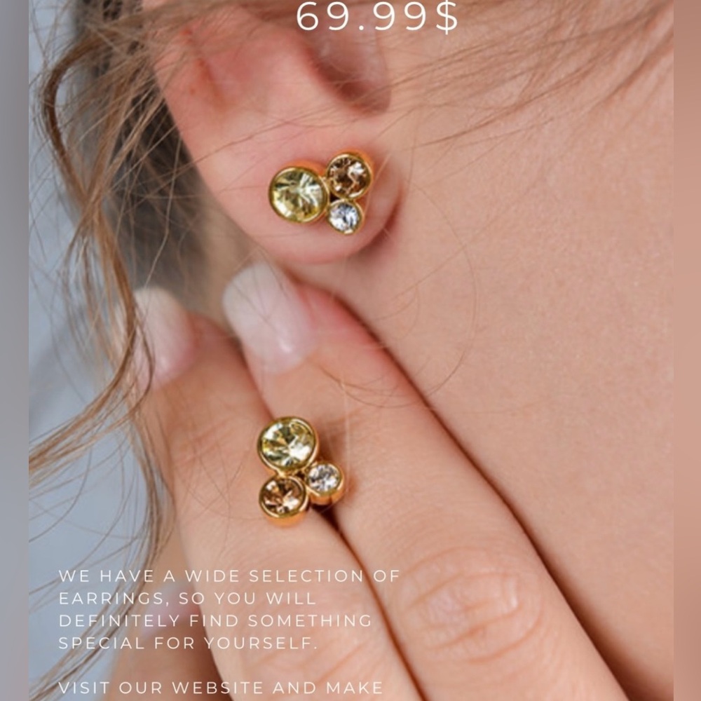 Gold Plated Citrine Stud Earrings, Golden Yellow Crystal